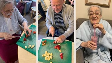 Residents blend fruit smoothies at Tameside care home
